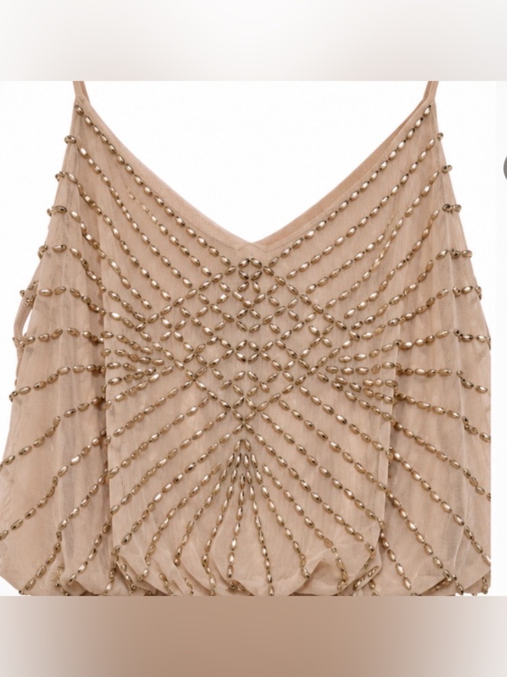 XSCAPE Size 6 Champagne Gold Beaded Cocktail Dress Art Deco Gatsby Evening - Picture 3 of 12